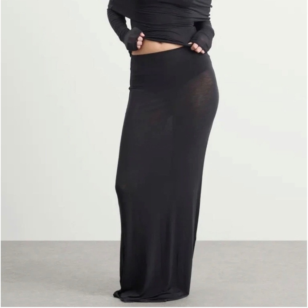 SKIMS Sheer Modal Cashmere blend Long Maxi Skirt XL Onyx Black NWT Sexy